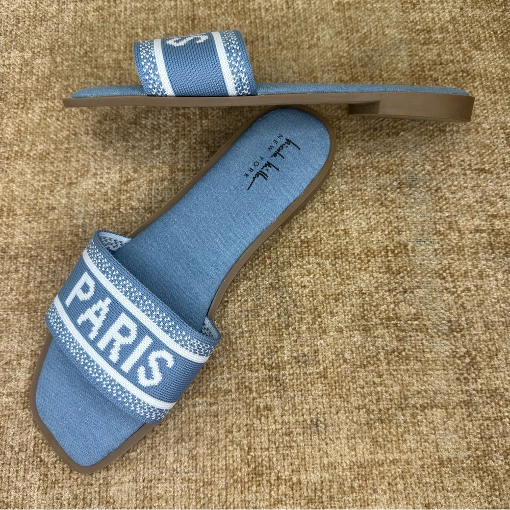 Nicole Miller Denim Blue/White Paris Slides/Sandals Women’s Size 9